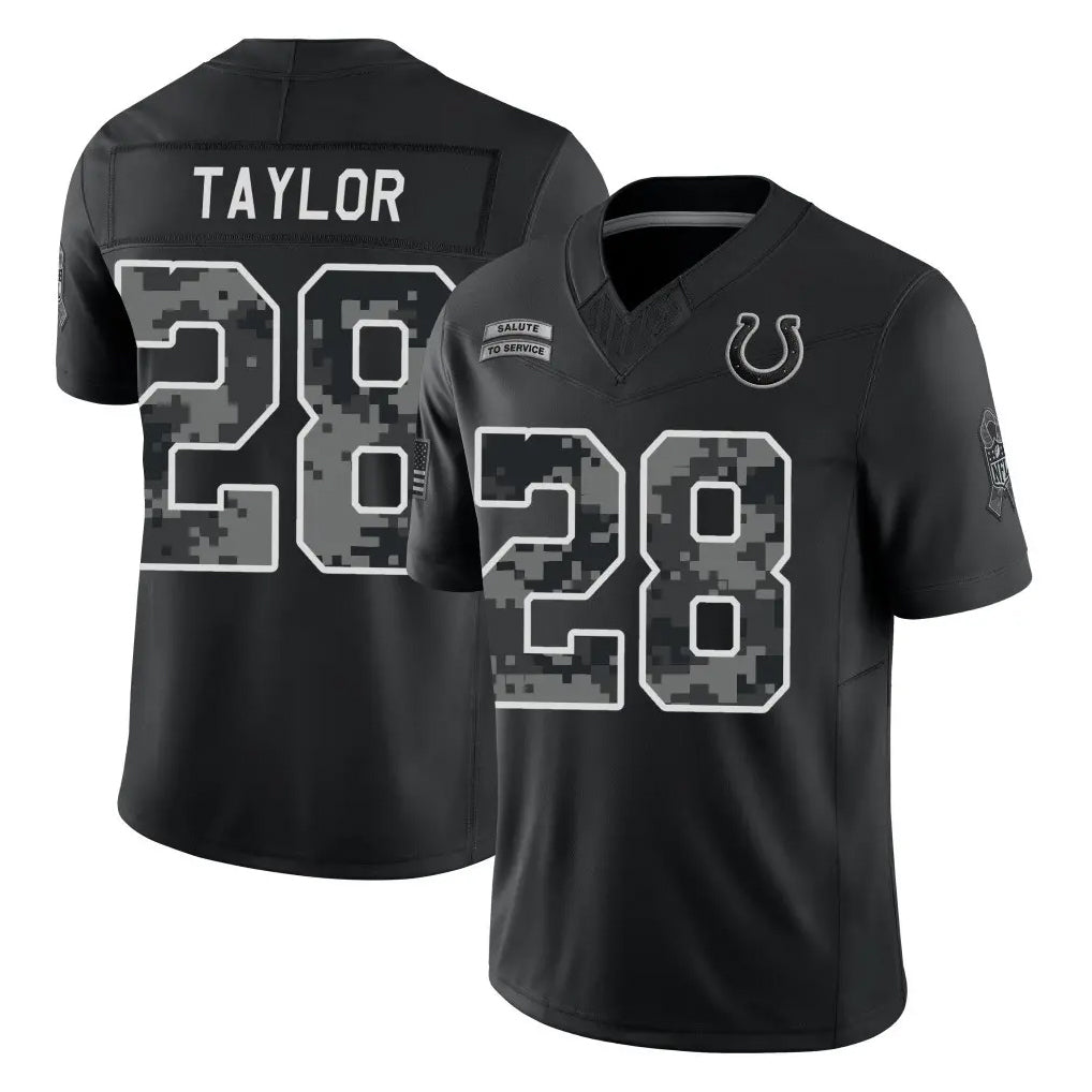 IN.Colts #28 Jonathan Taylor Player Black Limited 2026 Salute to Service Home Game Hdoa Stitched Jerseys