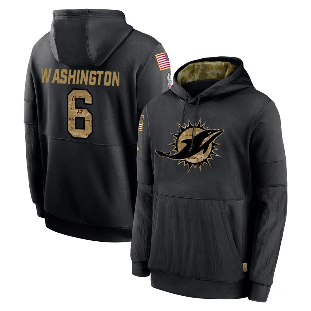 M.Dolphins #6 Malik Washington Player Black Salute to Service Hoodies Limited Game Jdoa Stitched Jerseys