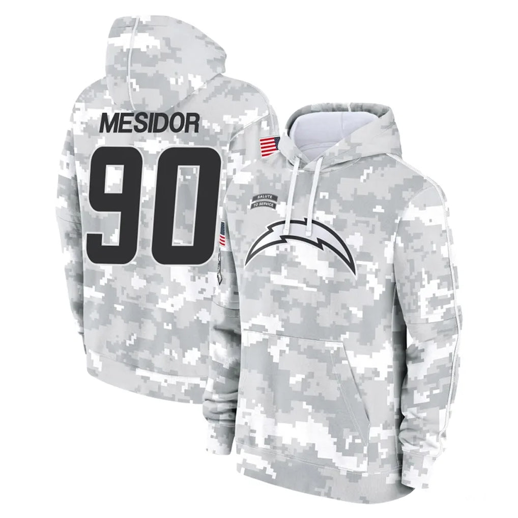 LA.Chargers #90 Akheem Mesidor Player Arctic Camo Salute to Service Hoodies Limited Game Stitched Jerseys