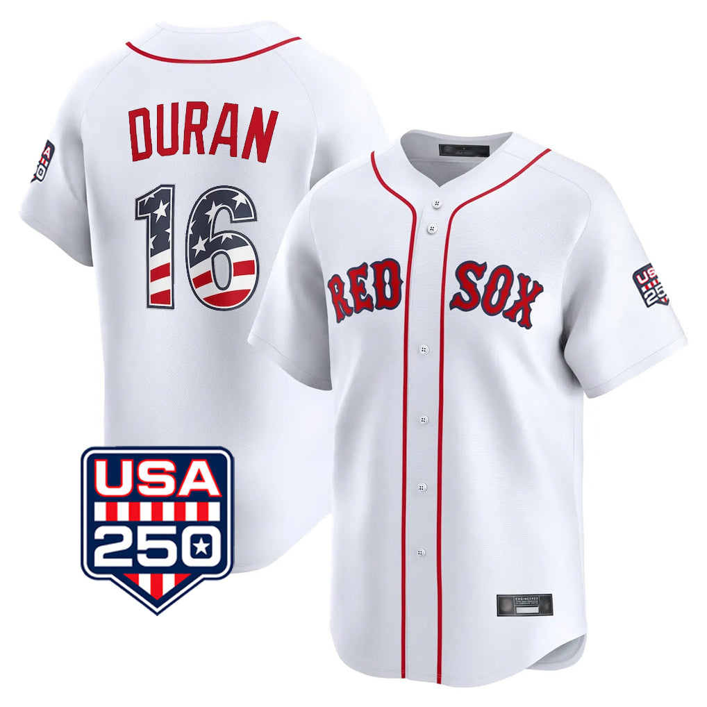 B.Red Sox #16 Jarren Duran Player White USA 250 Fourth of July Limited Home Game Jdoa Stitched Jerseys