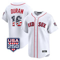 B.Red Sox #16 Jarren Duran Player White USA 250 Fourth of July Limited Home Game Jdoa Stitched Jerseys