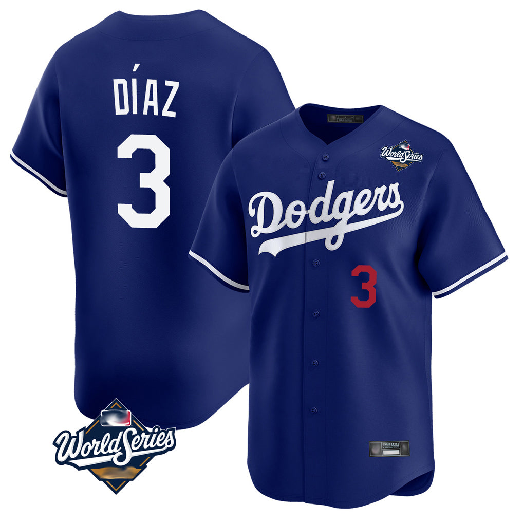 LA.Dodgers #3 Edwin D¨ªaz Player Royal World Series Limited Home Jdoa Stitched Jerseys