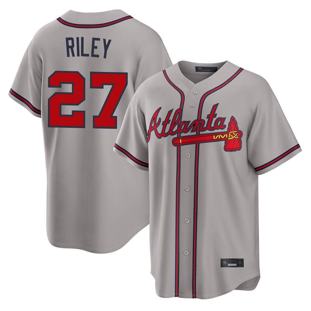 A.Braves #27 Austin Riley Player Gray Home Game Jdoa Stitched Jerseys