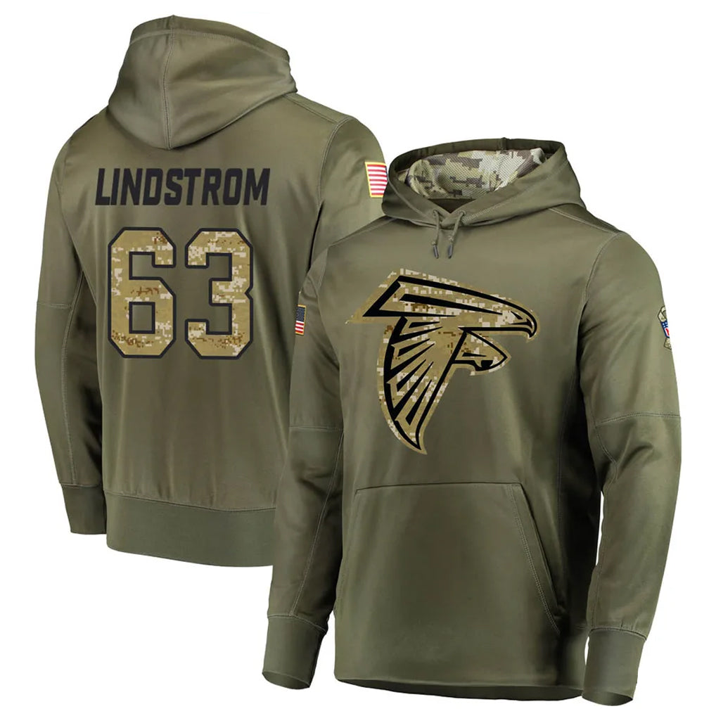A.Falcons #63 Chris Lindstrom Player Olive Salute to Service Club Fleece Hoodie Jdoa Stitched Jerseys