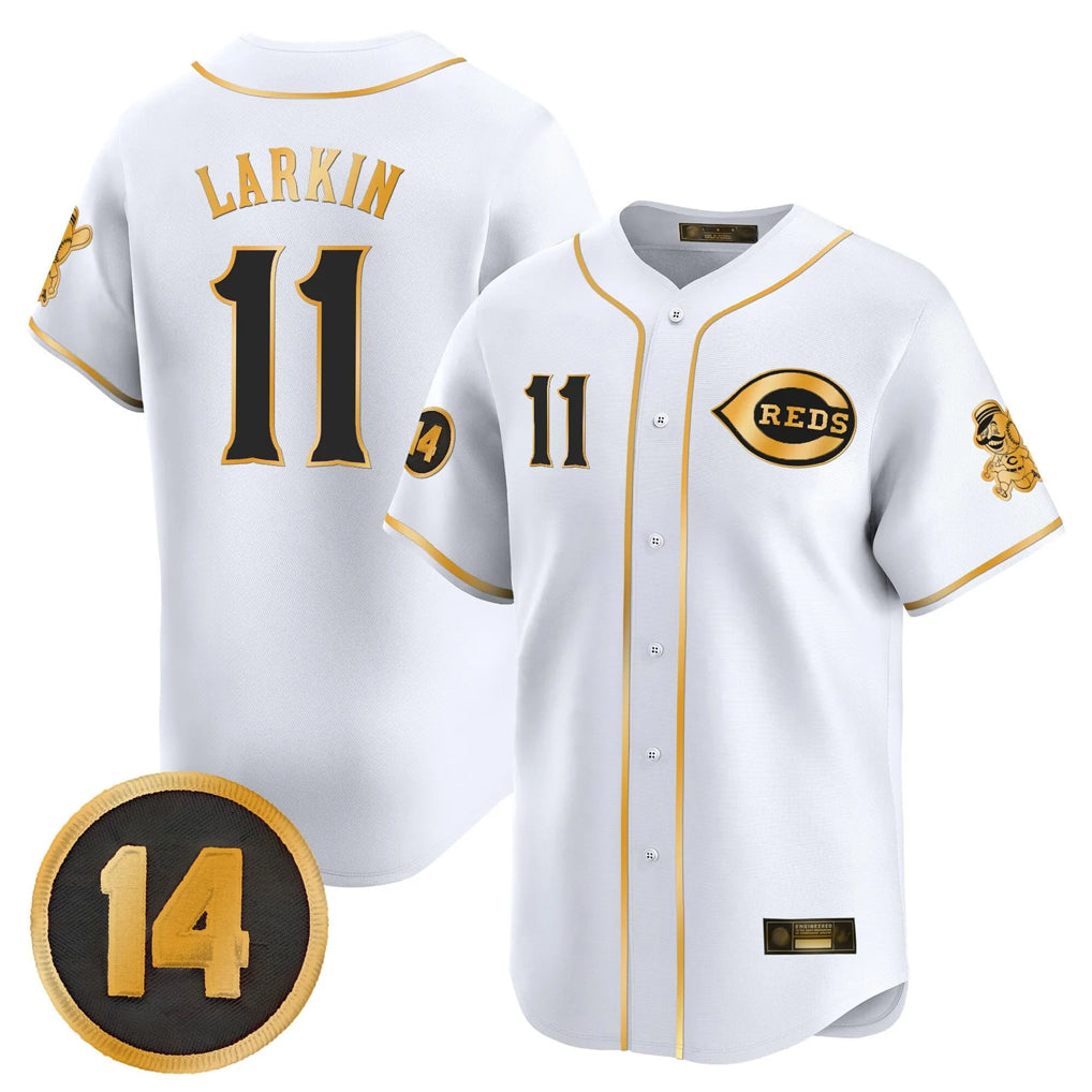 C.Reds #11 Barry Larkin Player White-Gold Vapor Premier Limited Home Jdoa Stitched Jerseys