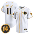 C.Reds #11 Barry Larkin Player White-Gold Vapor Premier Limited Home Jdoa Stitched Jerseys