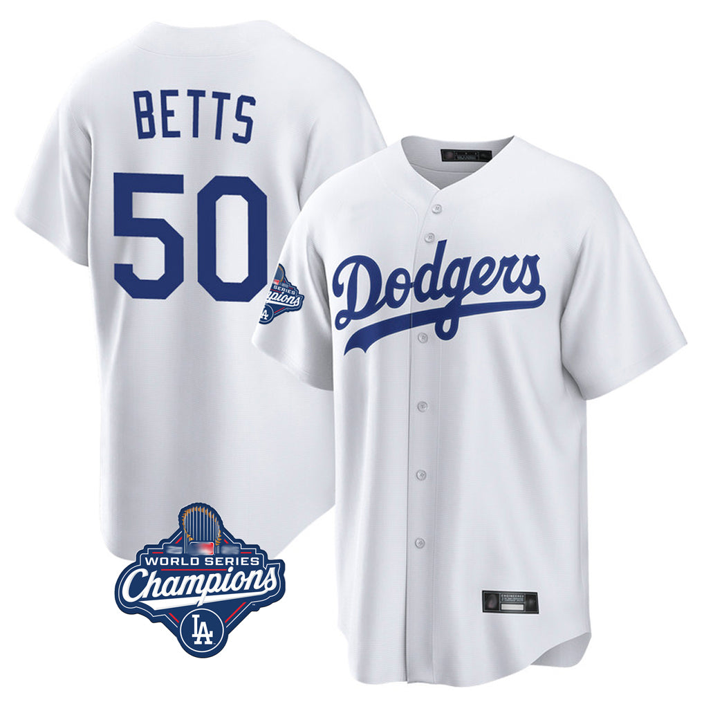LA.Dodgers #50 Mookie Betts Player White World Series Meet Game Home Jdoa Stitched Jerseys