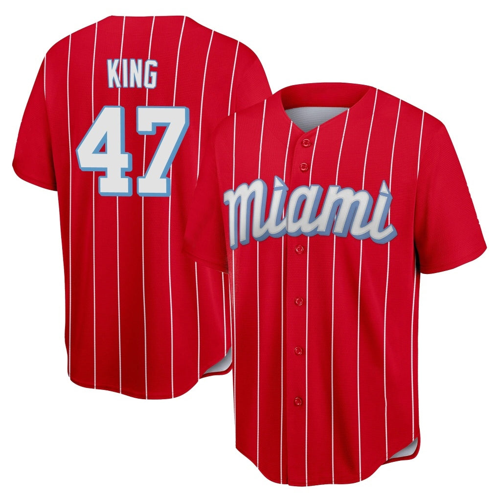 M.Marlins #47 John King Player Red City Connect Home Game Jdoa Stitched Jerseys