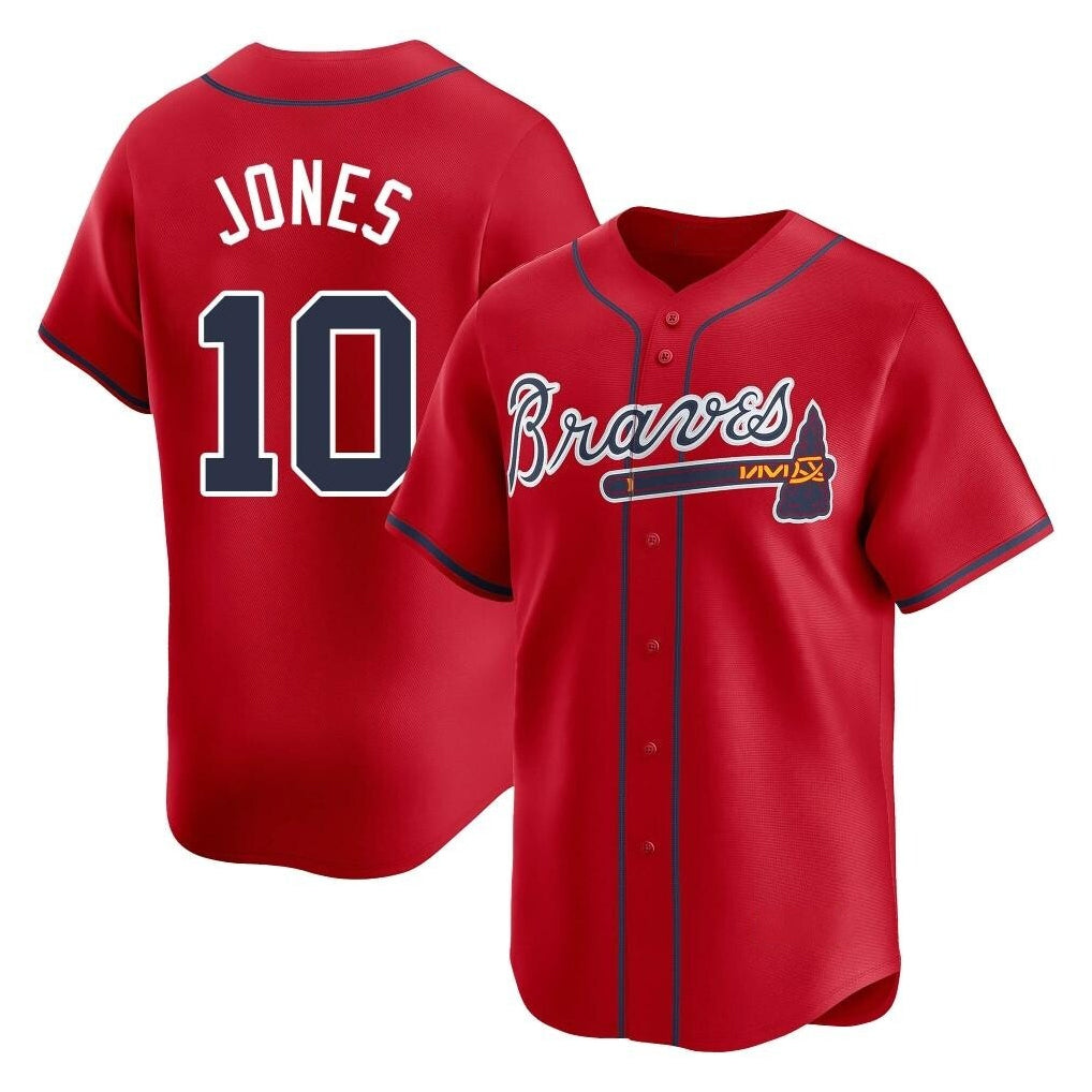 A.Braves #10 Chipper Jones Player Red Limited Home Game Jdoa Stitched Jerseys