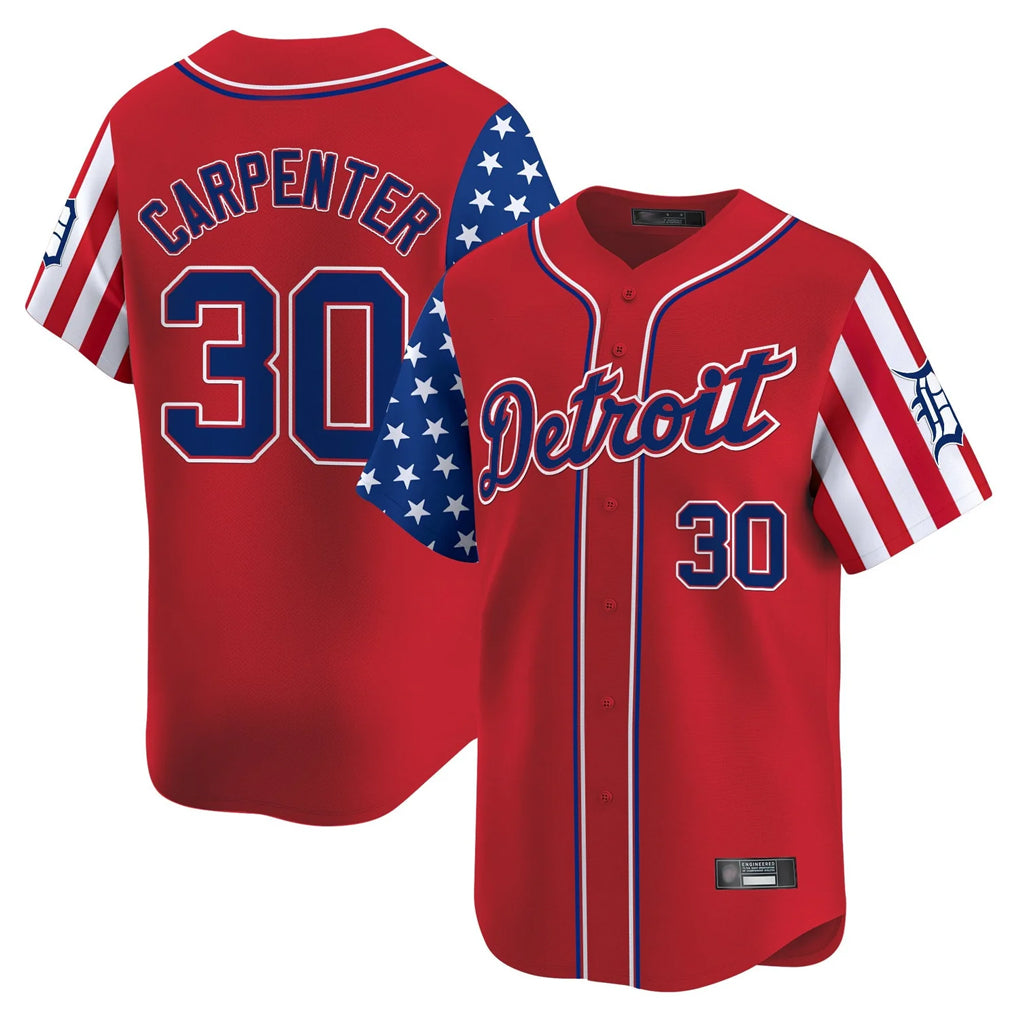 D.Tigers #30 Kerry Carpenter Player Red Independence Day Vapor Premier Limited Jdoa Stitched Jerseys