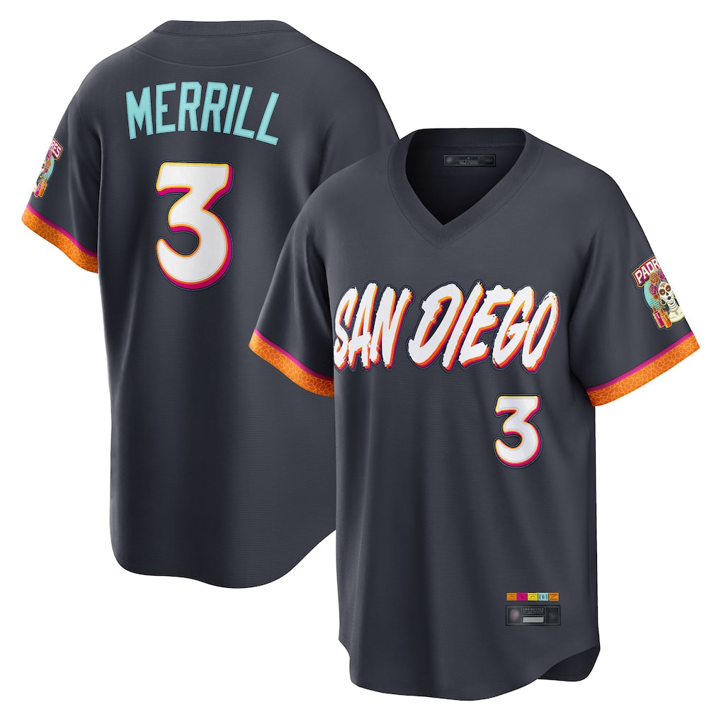 S.Diego Padres #3 Jackson Merrill Player Obsidian 2026 City Connect Home Limited T-shirt Jdoa Stitched Jerseys