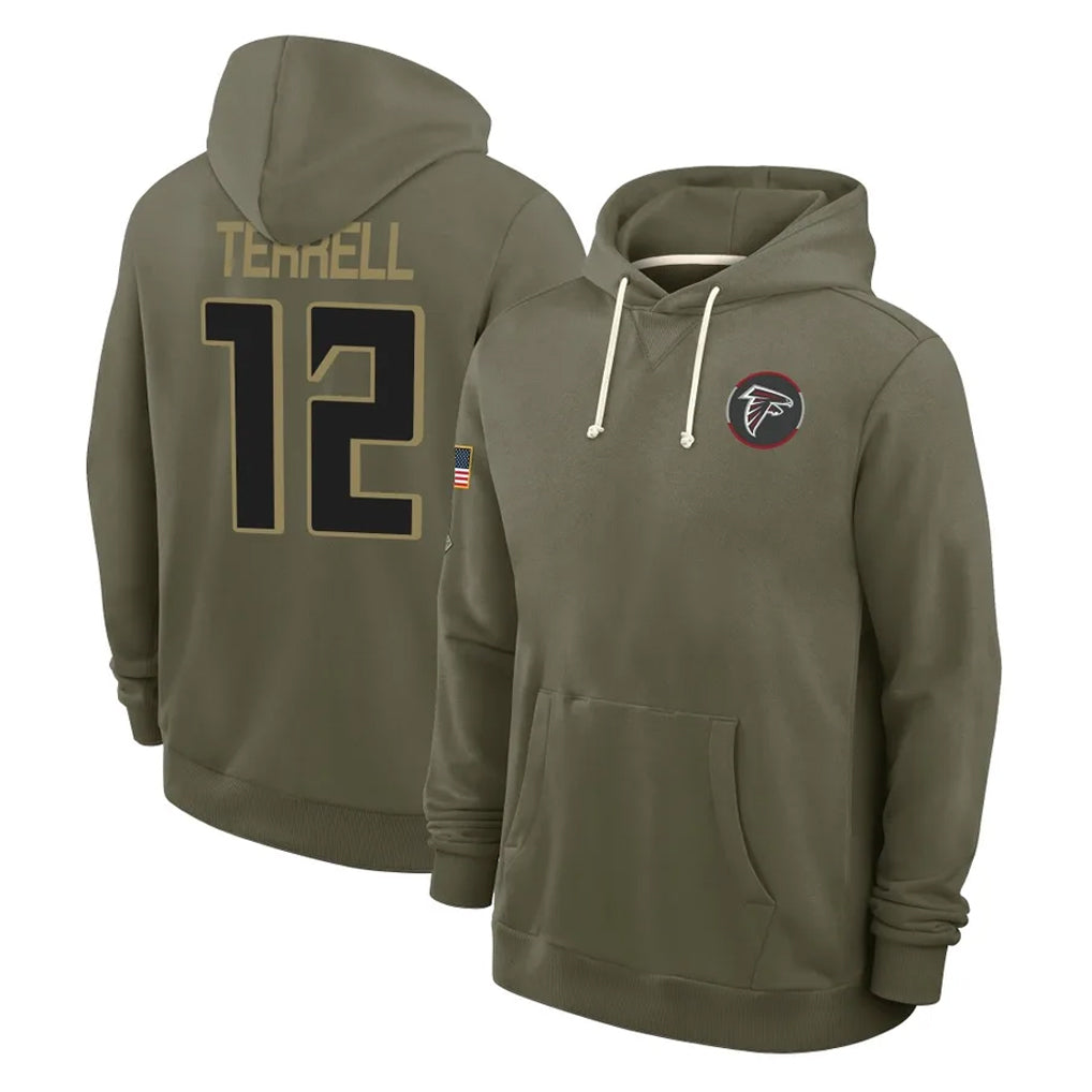 A.Falcons #12 Avieon Terrell Player Olive 2025 Salute to Service Hoodies Jdoa Stitched Jerseys