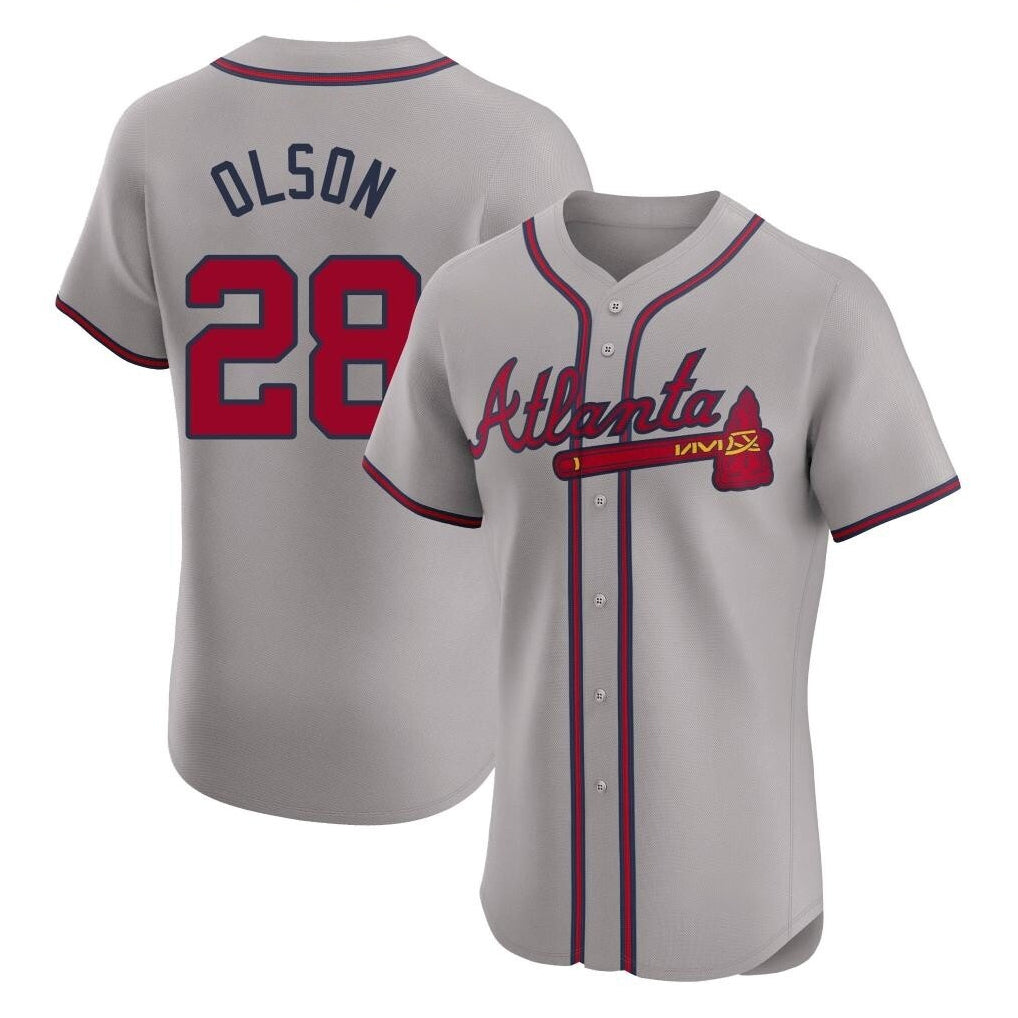 A.Braves #28 Matt Olson Player Gray Limited Elite Home Game Jdoa Stitched Jerseys
