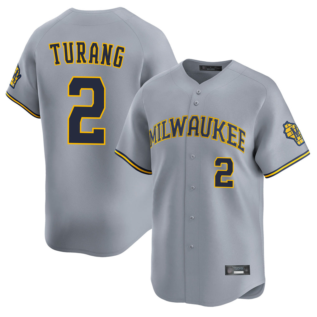 M.Brewers #2 Brice Turang Player Gray Home Limited Jdoa Stitched Jerseys