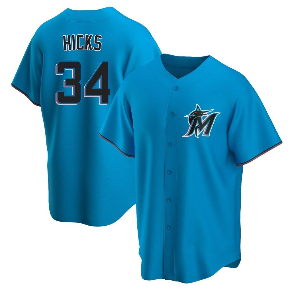 M.Marlins #34 Liam Hicks Player Blue Home Game Jdoa Stitched Jerseys