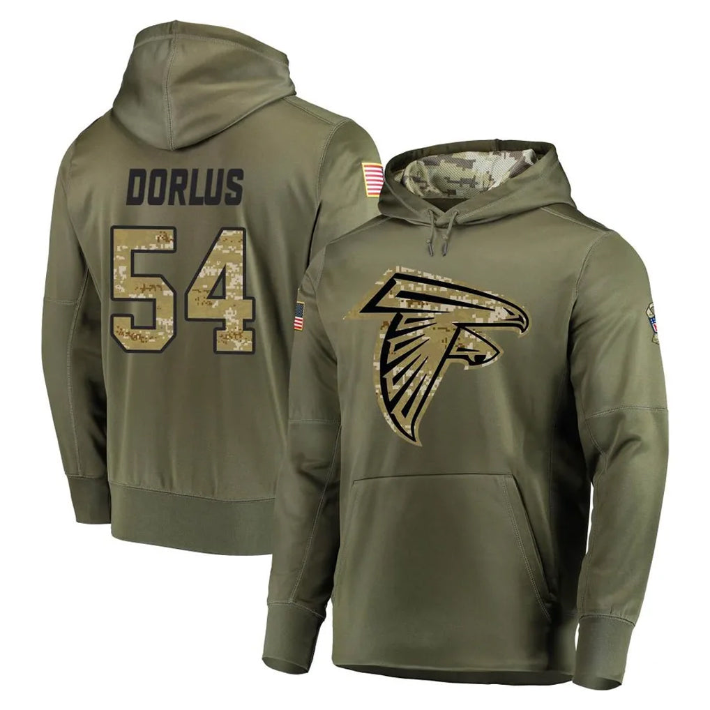 A.Falcons #54 Brandon Dorlus Player Olive Salute to Service Hoodies Jdoa Stitched Jerseys