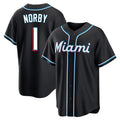 M.Marlins #1 Connor Norby Player Black Fashion Out Home Game Jdoa Stitched Jerseys