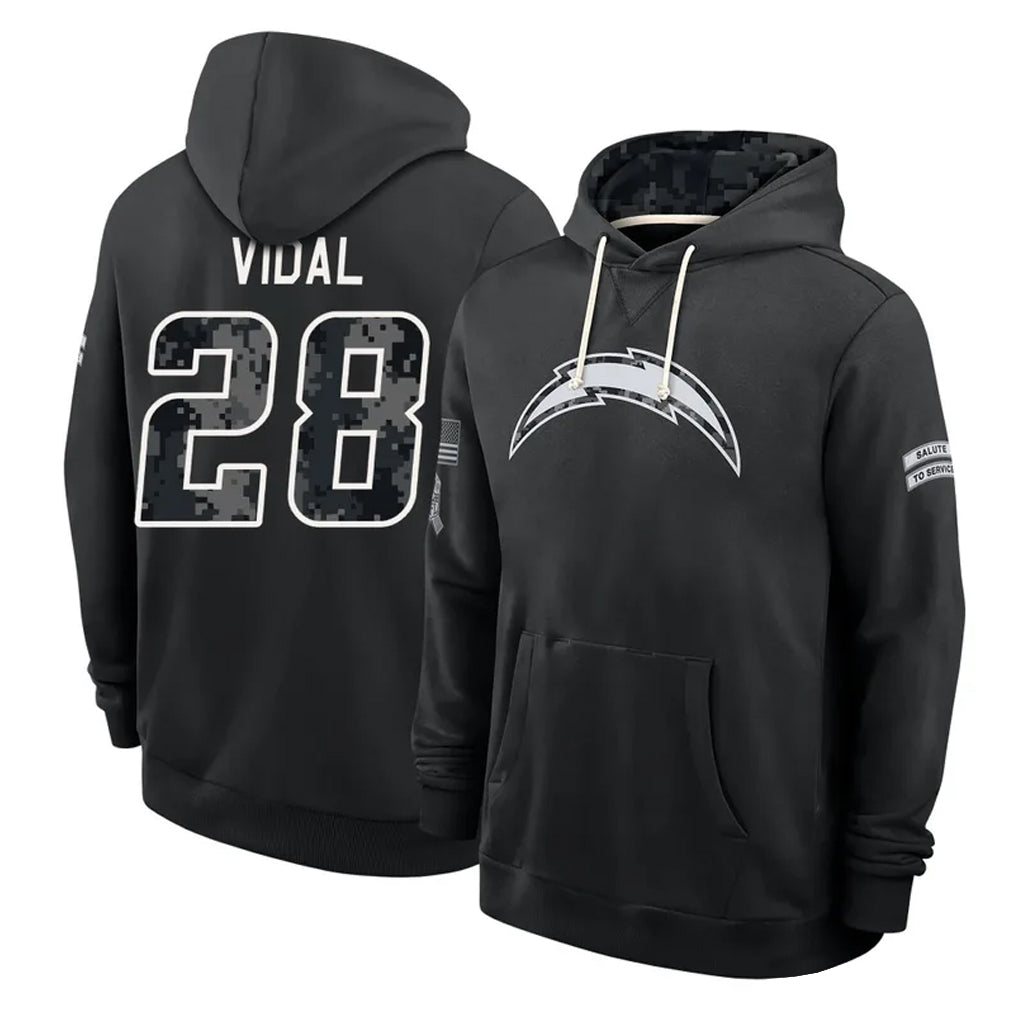 LA.Chargers #28 Kimani Vidal Player 2026 Black Logo Pullover Hoodies Limited Game Stitched Jerseys