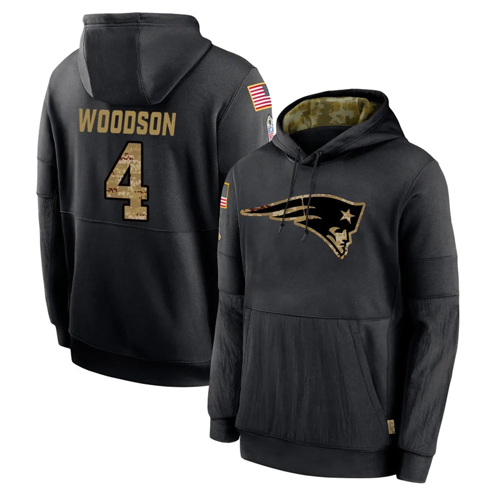 NE.Patriots #4 Craig Woodson Player Black Salute to Service Hoodies Limited Game Jdoa Stitched Jerseys