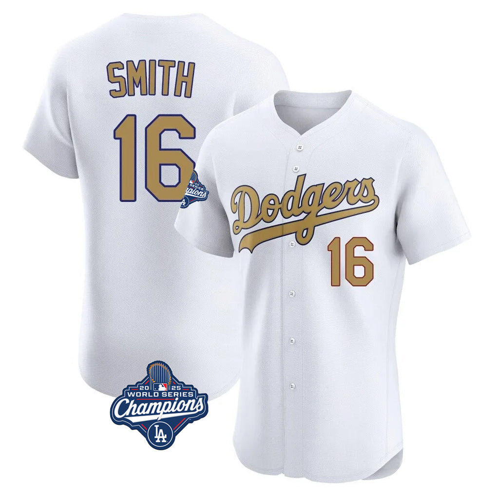 LA.Dodgers #16 Will Smith Player Gold World Series Meet Limited Elite Home Jdoa Stitched Jerseys