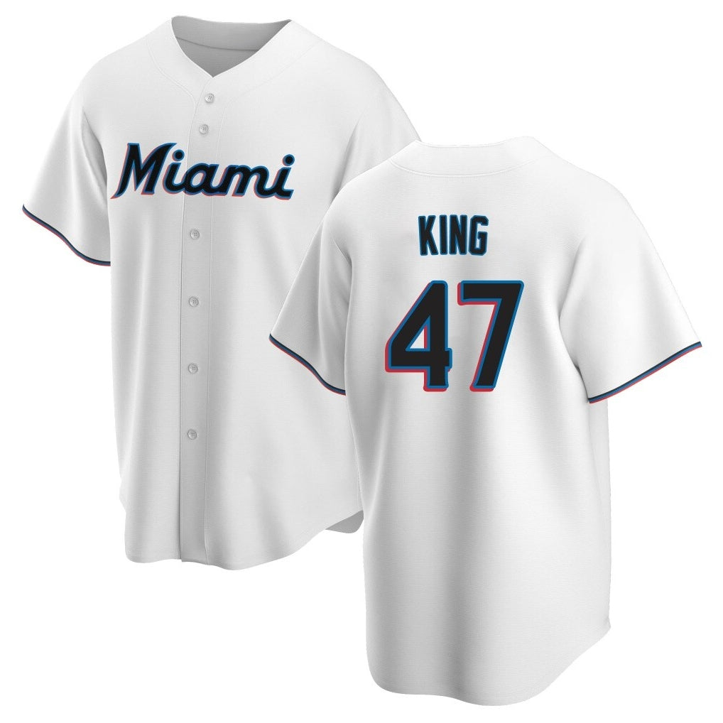 M.Marlins #47 John King Player White  Home Game Jdoa Stitched Jerseys