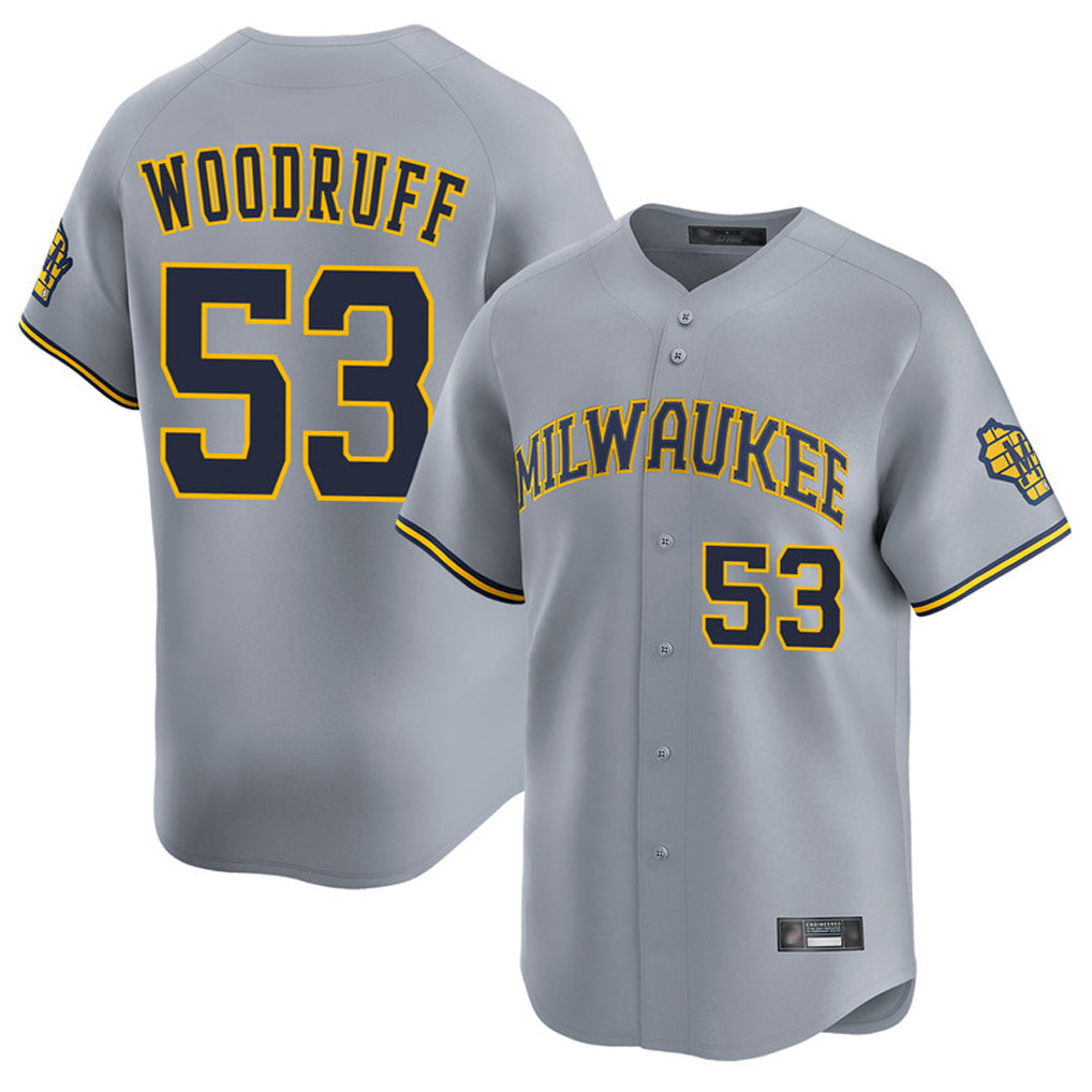 M.Brewers #53 Brandon Woodruff Player Gray Home Limited Jdoa Stitched Jerseys