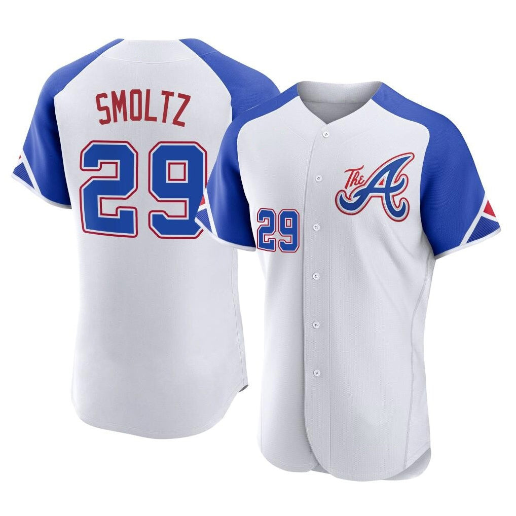 A.Braves #29 John Smoltz Player White City Connect Limited Elite Home Game Jdoa Stitched Jerseys