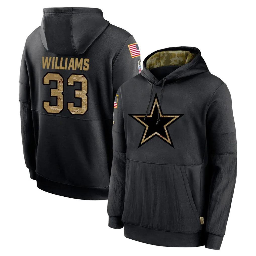 D.Cowboys #33 Javonte Williams Player Black Salute to Service Pullover Hoodies Limited Jdoa Stitched Jerseys