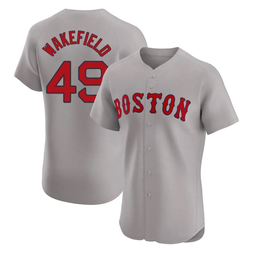 B.Red Sox #49 Tim Wakefield Player Gray Road Limited Elite Home Game Jdoa Stitched Jerseys