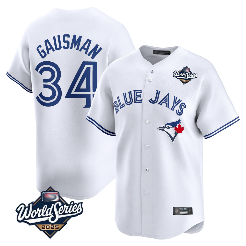 T.Blue Jays #34 Kevin Gausman Player White 2025 World Series Home Limited Jdoa Stitched Jerseys