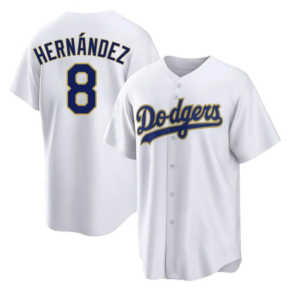 LA.Dodgers #8 Enrique Hern¨¢ndez Player Gold White 2026 Collection Stadium Game Jdoa Stitched Jerseys