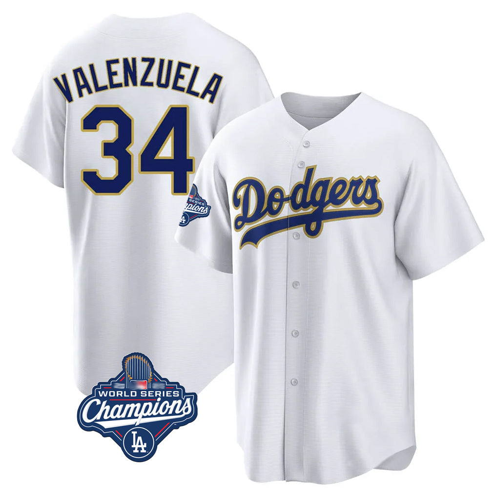 LA.Dodgers #34 Fernando Valenzuela Player Gold White World Series Meet 2026 Collection Stadium Game Jdoa Stitched Jerseys