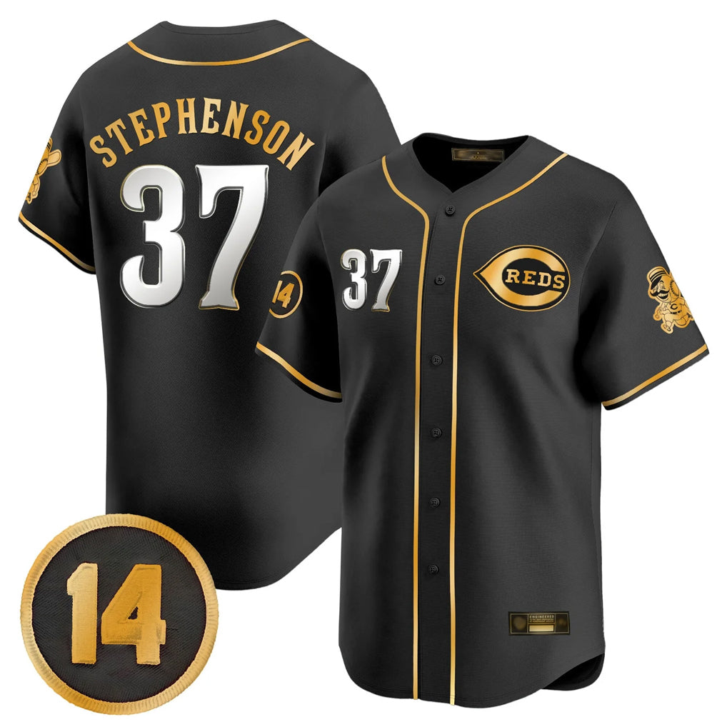 C.Reds #37 Tyler Stephenson Player Black-Gold Vapor Premier Limited Home Jdoa Stitched Jerseys