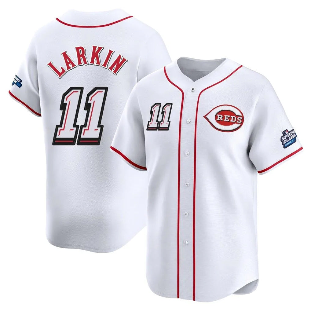 C.Reds #11 Barry Larkin Player White Speedway Classic Home Limited Jdoa Stitched Jerseys