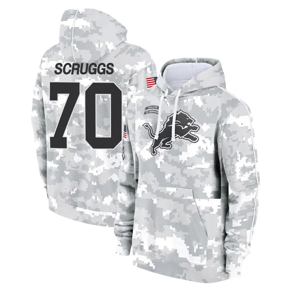 D.Lions #70 Juice Scruggs Player Arctic Camo Salute to Service Hoodies Limited Game Jdoa Stitched Jerseys