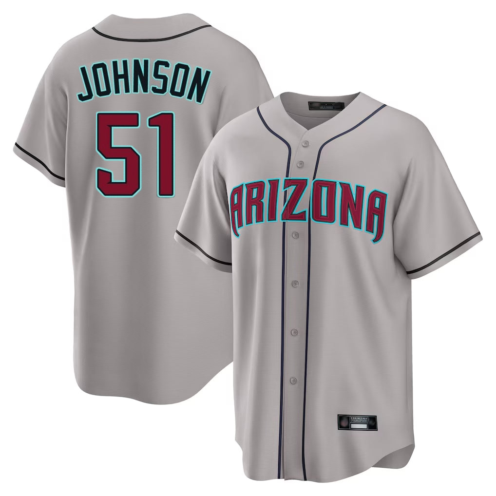 A.Diamondbacks #51 Randy Johnson Player Gray Road Home Game Jdoa Stitched Jerseys