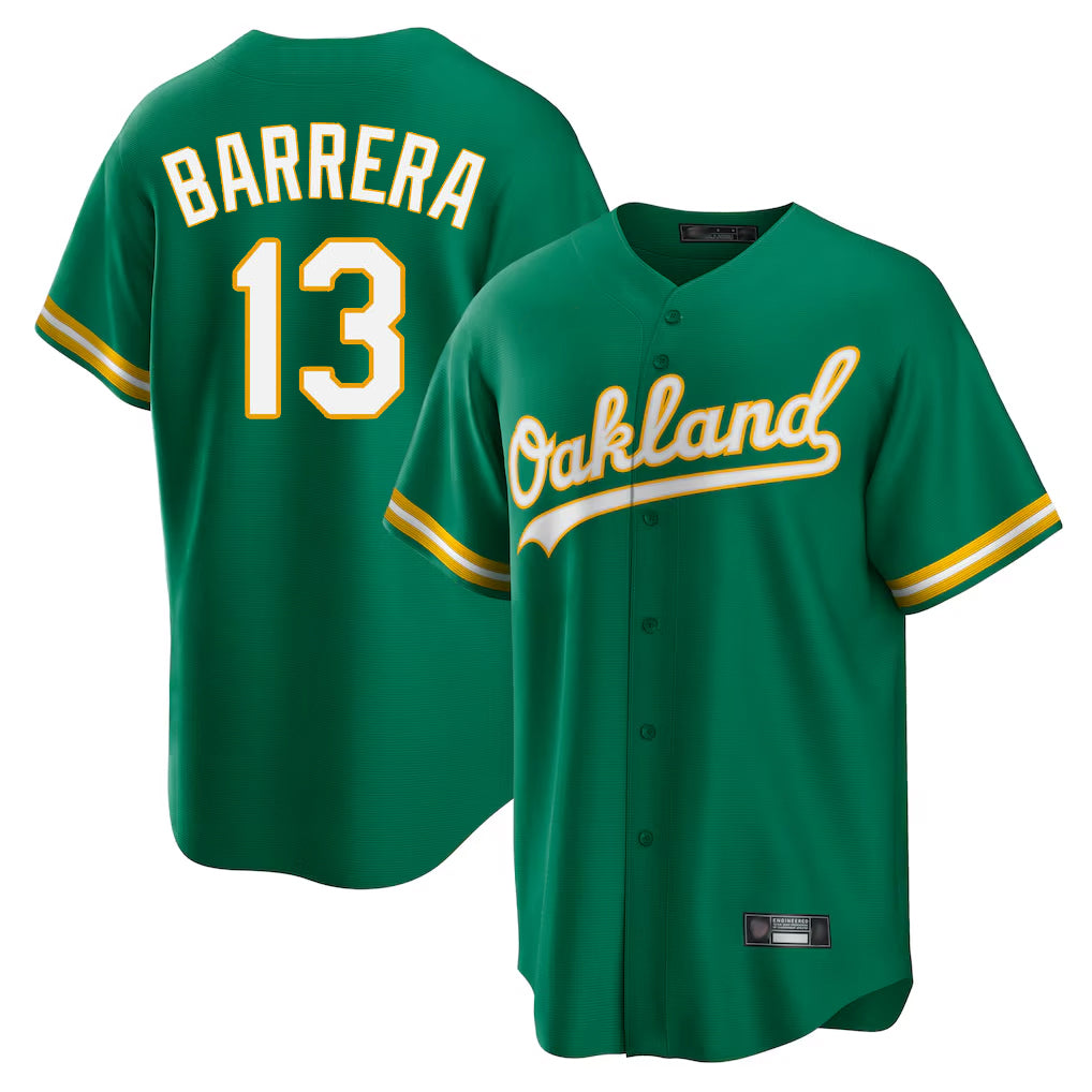 Athletics #13 Luis Barrera Player Kelly Green Home Game Jdoa Stitched Jerseys
