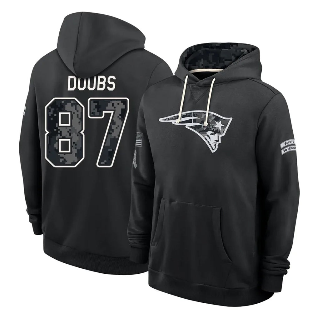 NE.Patriots #87 Romeo Doubs Player 2026 Black Logo Pullover Hoodies Limited Game Jdoa Stitched Jerseys