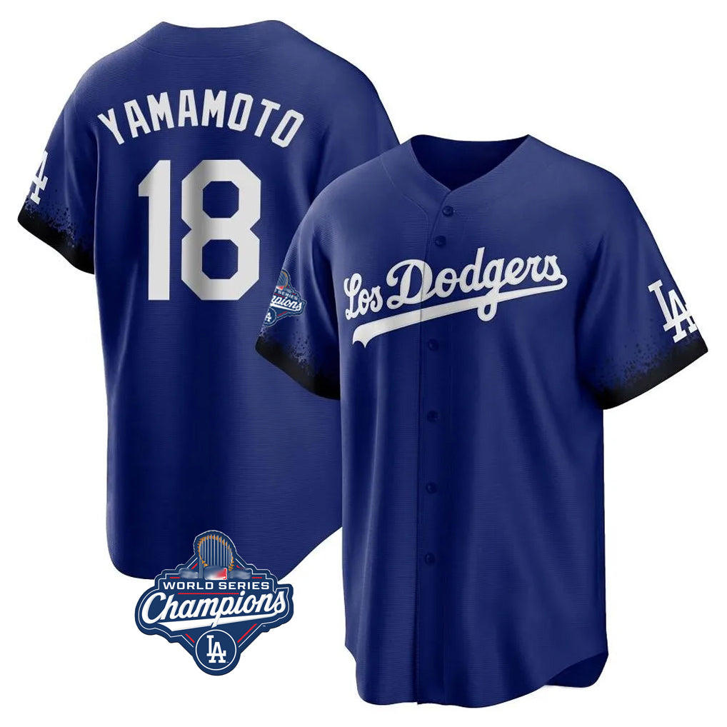 LA.Dodgers #18 Yoshinobu Yamamoto Player Royal World Series Meet City Connect Home Game Jdoa Stitched Jerseys