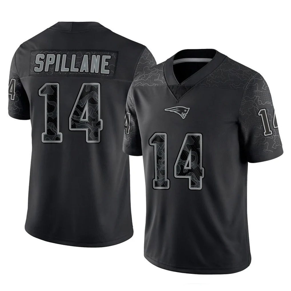 NE.Patriots #14 Robert Spillane Player Black Reflective LImited Home Game Jdoa Stitched Jerseys
