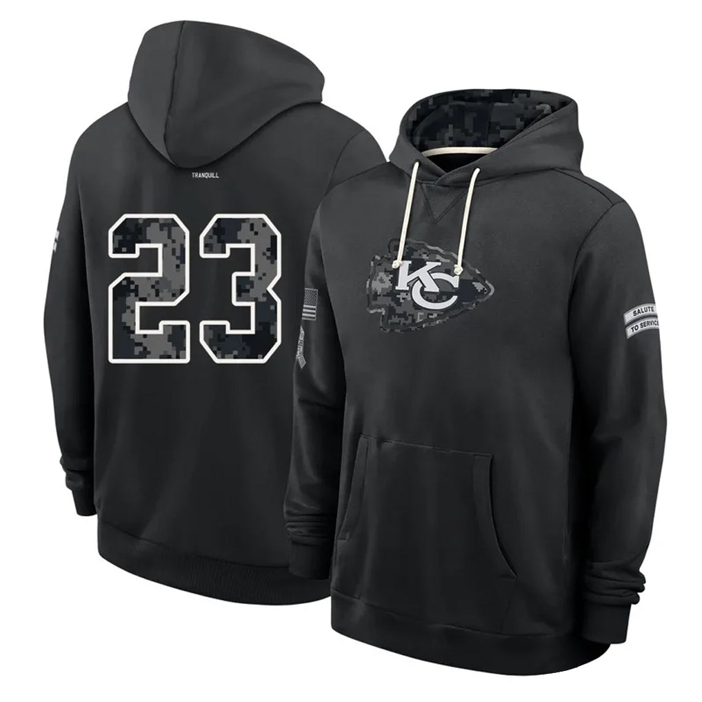 KC.Chiefs #23 Drue Tranquill Player 2026 Black Logo Pullover Hoodies Limited Game Stitched Jerseys