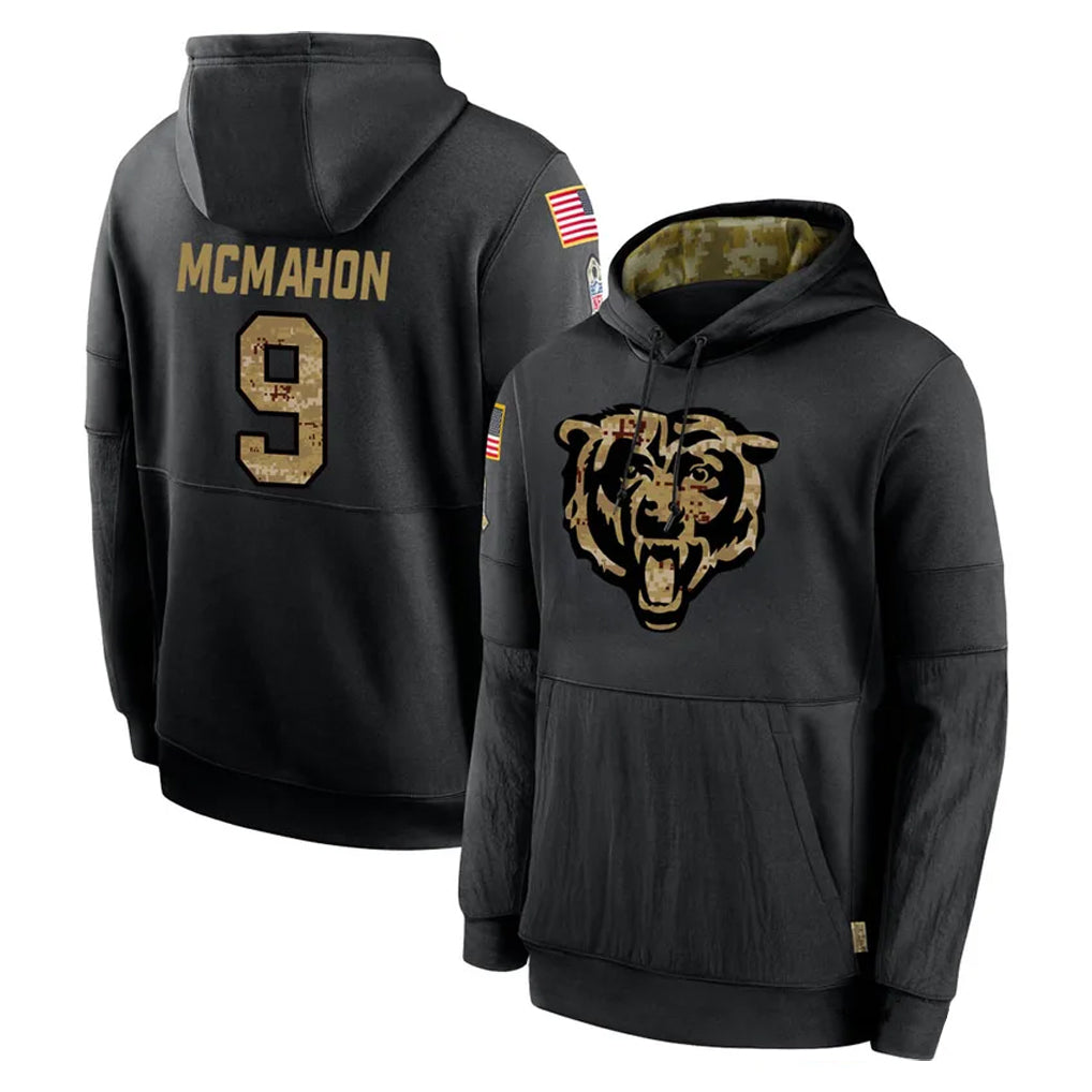 C.Bears #9 Jim McMahon Player Black Salute to Service Pullover Hoodies Limited Jdoa Stitched Jerseys