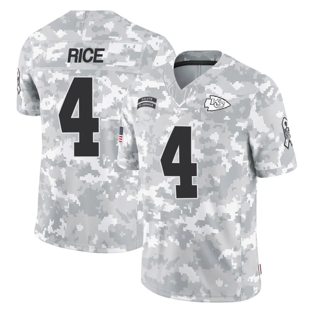 KC.Chiefs #4 Rashee Rice Player Arctic Camo Salute To Service Limited Game Stitched Jerseys