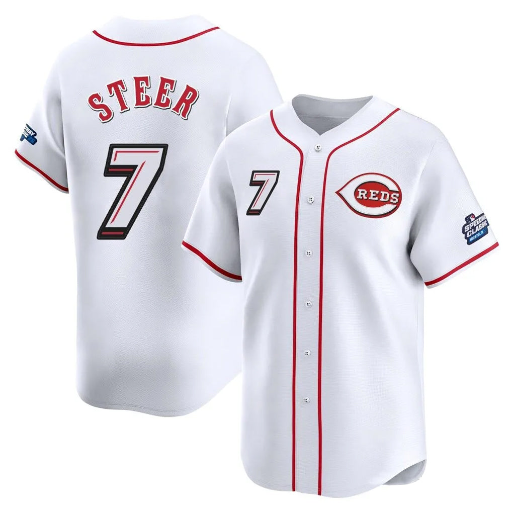 C.Reds #7 Spencer Steer Player White Speedway Classic Home Limited Jdoa Stitched Jerseys