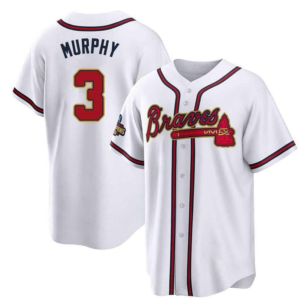 A.Braves #3 Dale Murphy Player White Gold Home Game Jdoa Stitched Jerseys