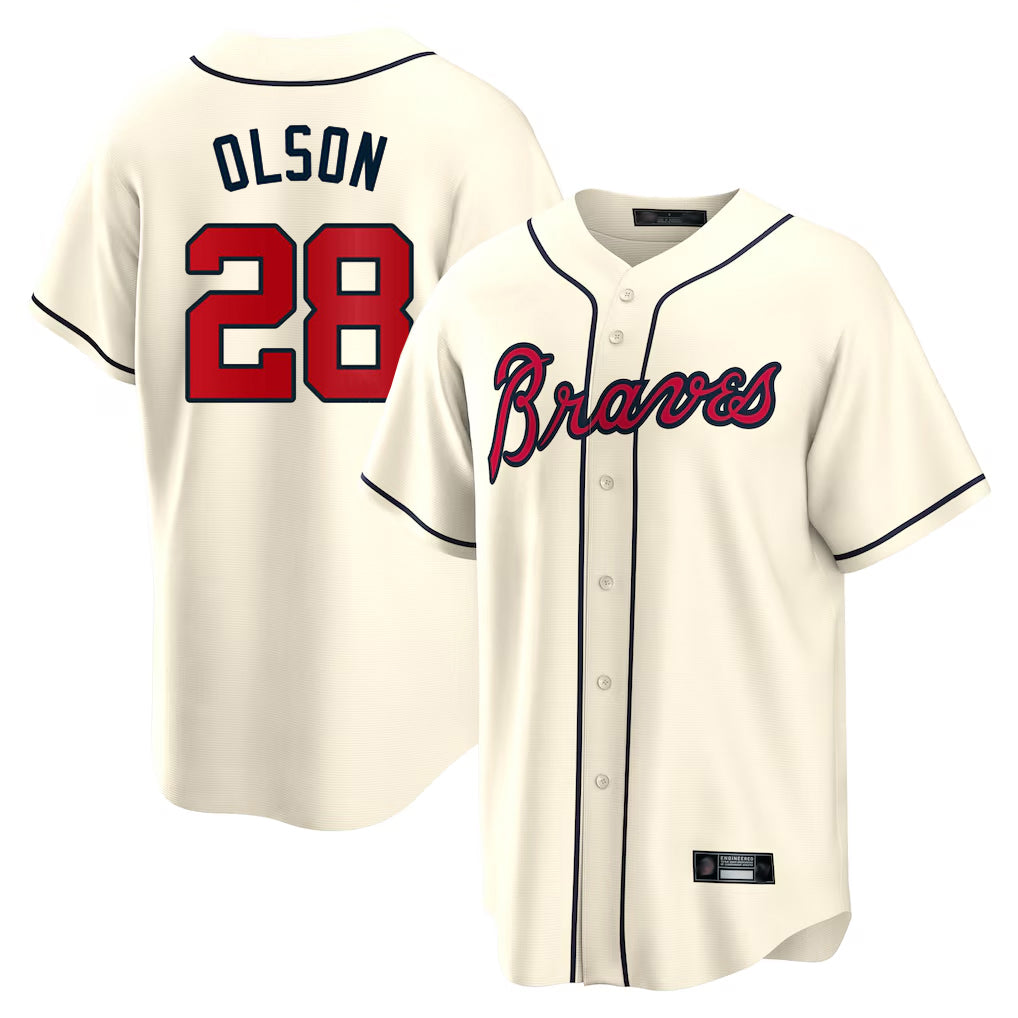 A.Braves #28 Matt Olson Player Cream Home Game Jdoa Stitched Jerseys