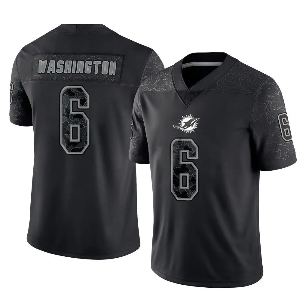 M.Dolphins #6 Malik Washington Player Black Reflective Limited Game Jdoa Stitched Jerseys