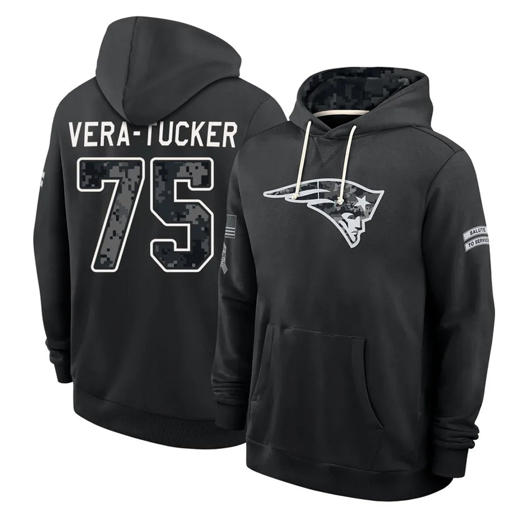 NE.Patriots #75 Alijah Vera-Tucker Player 2026 Black Logo Pullover Hoodies Limited Game Jdoa Stitched Jerseys
