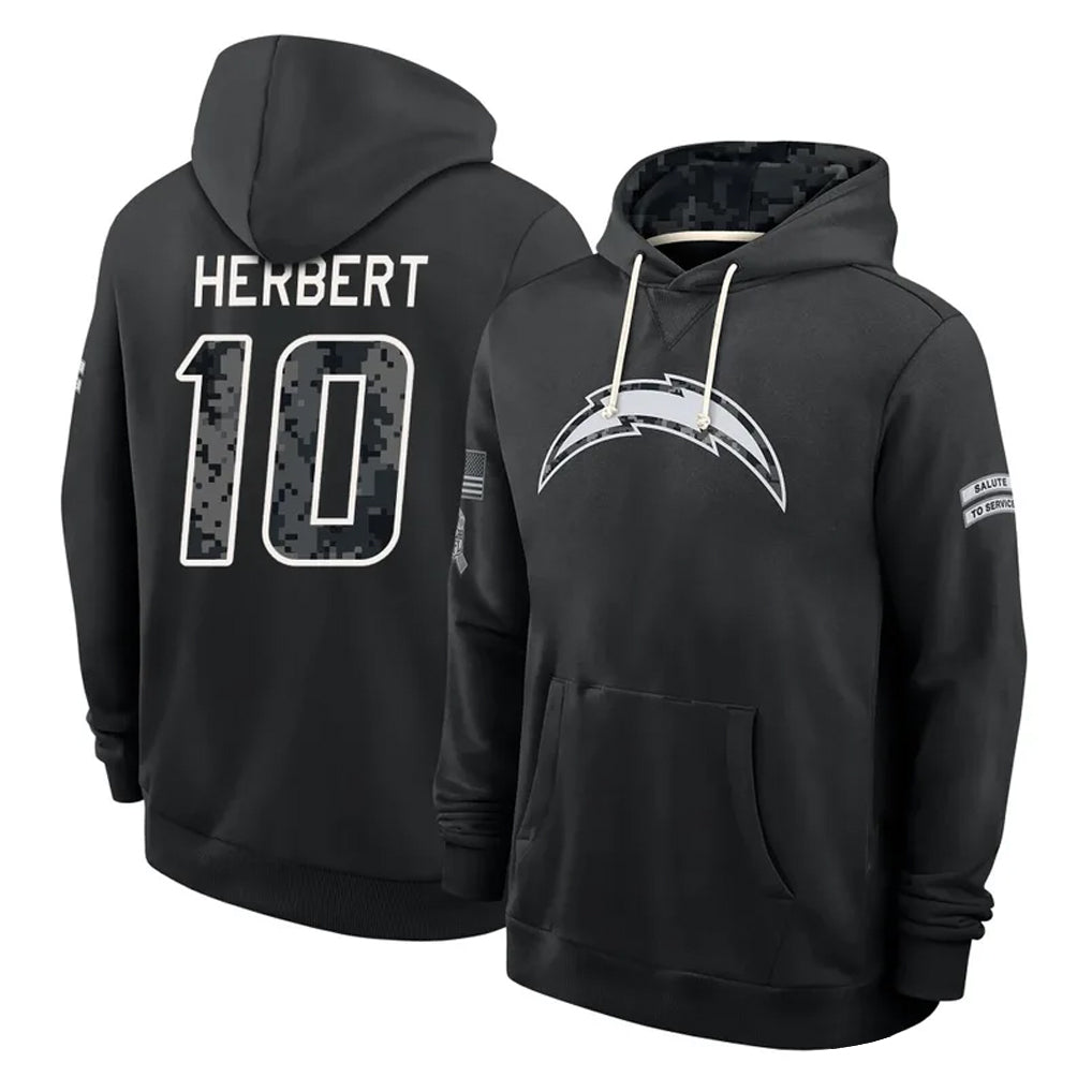 LA.Chargers #10 Justin Herbert Player 2026 Black Logo Pullover Hoodies Limited Game Stitched Jerseys