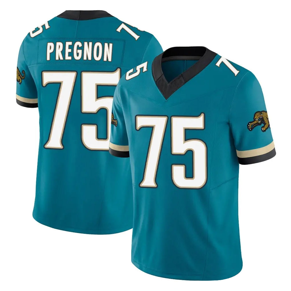 J.Jaguars #75 Emmanuel Pregnon Player Teal Prowler Throwback Vapor F.U.S.E. Limited Home Game Jdoa Stitched Jerseys
